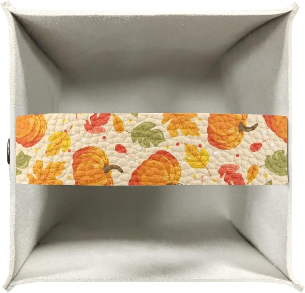 Pumpkin Maple Leaf Tissue Box Holder Square Tissue Holder Organizer Modern Napkin Cover for Bedroom Dresser Night Stand Office Desk PU Leather Decorative Organizer Thanksgiving Home Decor