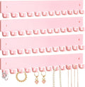 Acrylic Necklace Holder 4 Pack Wall Mounted Necklace Organizer Hanging Jewelry Organizer with 12 Hooks for Necklaces, Bracelets, Rings and Bangles Display Pink
