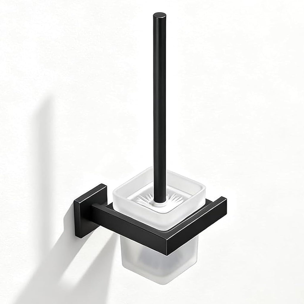 Matte Black Toilet Brush and Holder Set, NEWRAIN Wall Mounted Toilet Bowl Brush with Long Handle, Stainless Steel Toilet Brushes for Bathroom-Space Saving