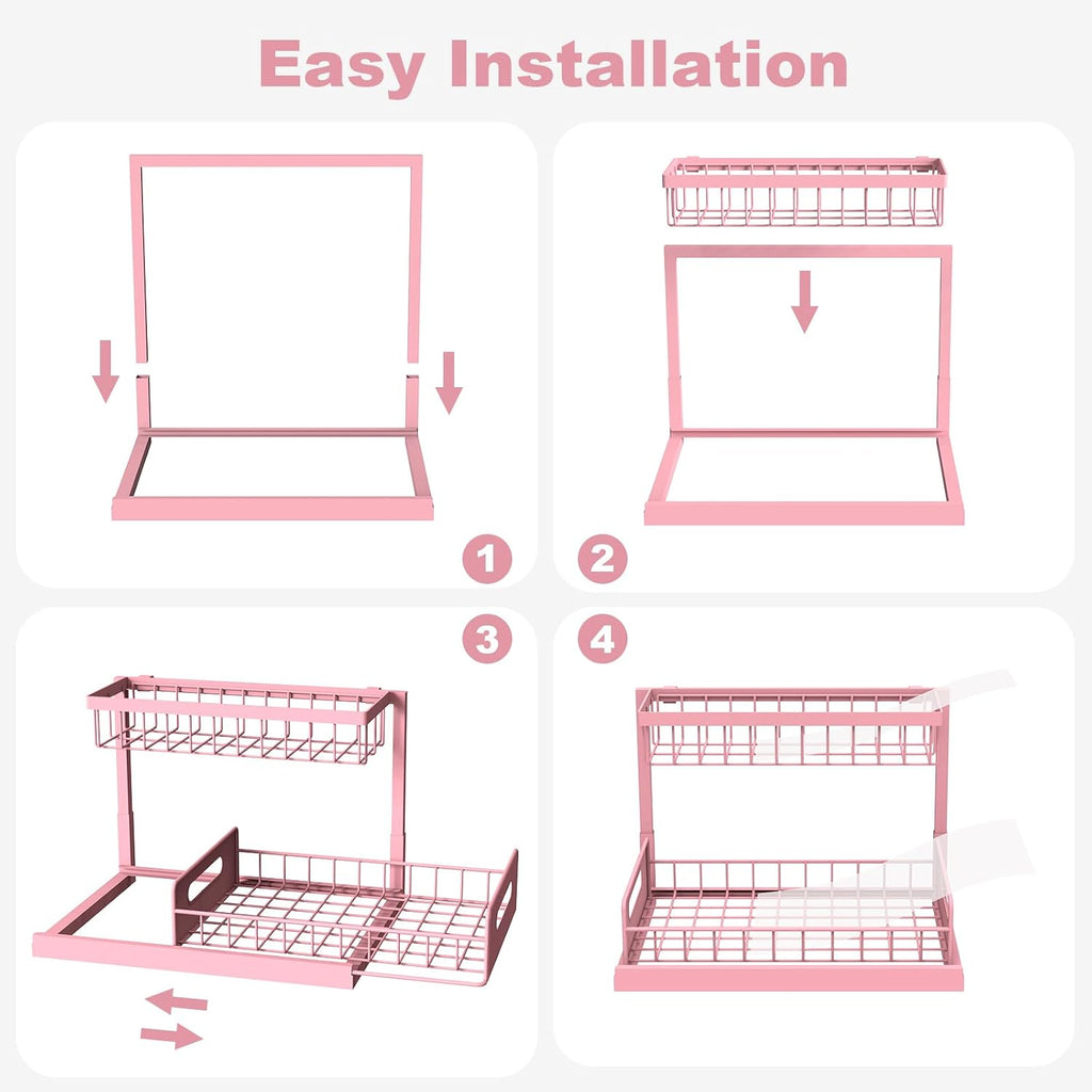 REALINN Pink Under Sink Organizer, 2 Tier Slide-Out Kitchen Cabinet Shelf