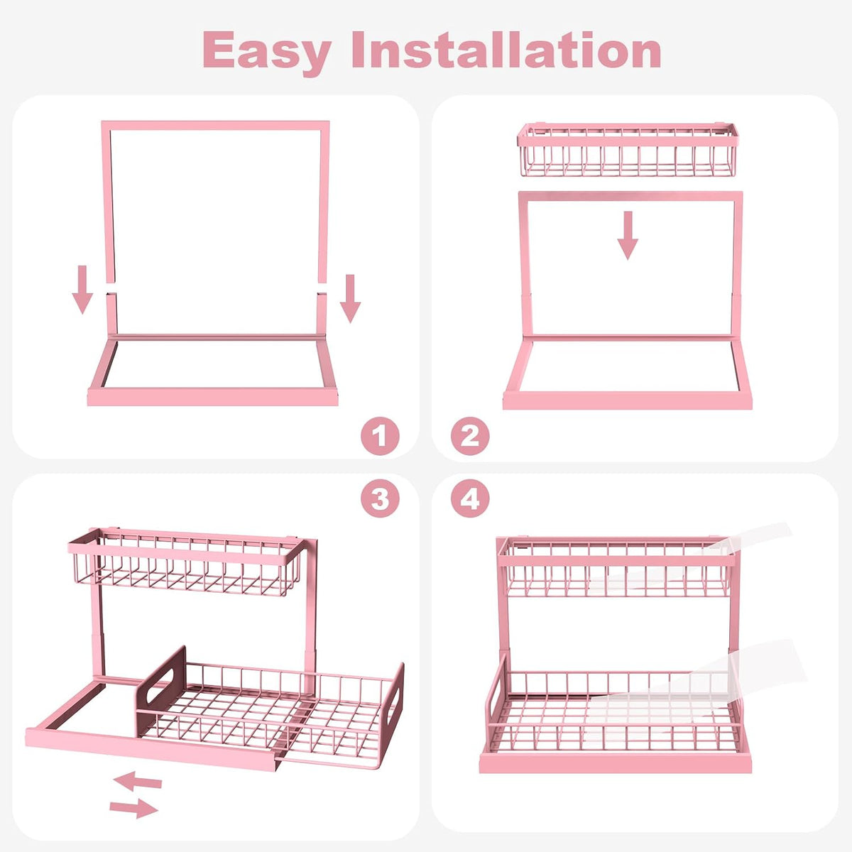REALINN Pink Under Sink Organizer, 2 Tier Slide-Out Kitchen Cabinet Shelf
