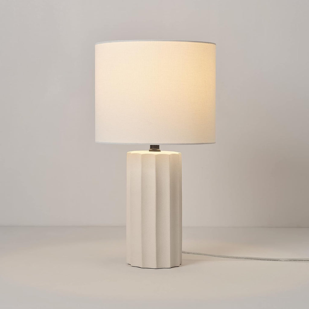 Globe Electric 20" Ribbed Concrete Finish Table Lamp with White Linen Shade