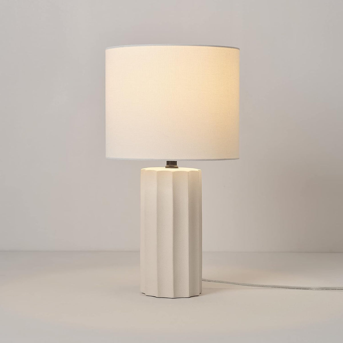 Globe Electric 20" Ribbed Concrete Finish Table Lamp with White Linen Shade