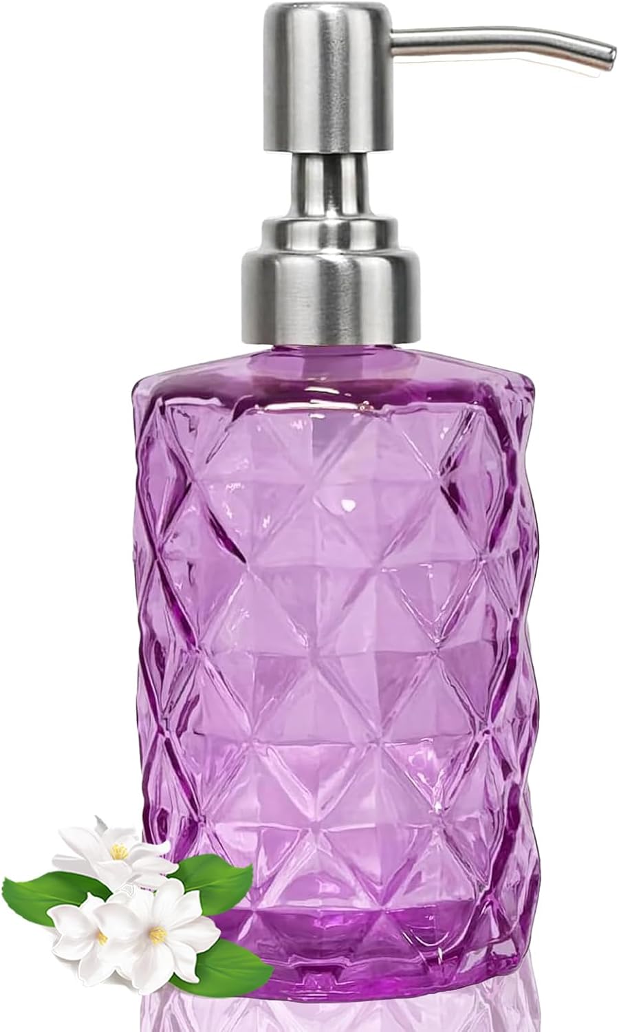 12Oz Purple Glass Soap Dispenser, Liquid Hand Bottle, Stainless Steel Pump