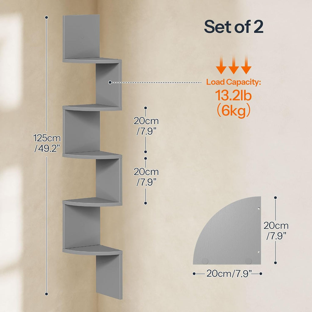 HOOBRO Corner Shelf Wall-Mounted, Set of 2 Floating Corner Shelves for Wall