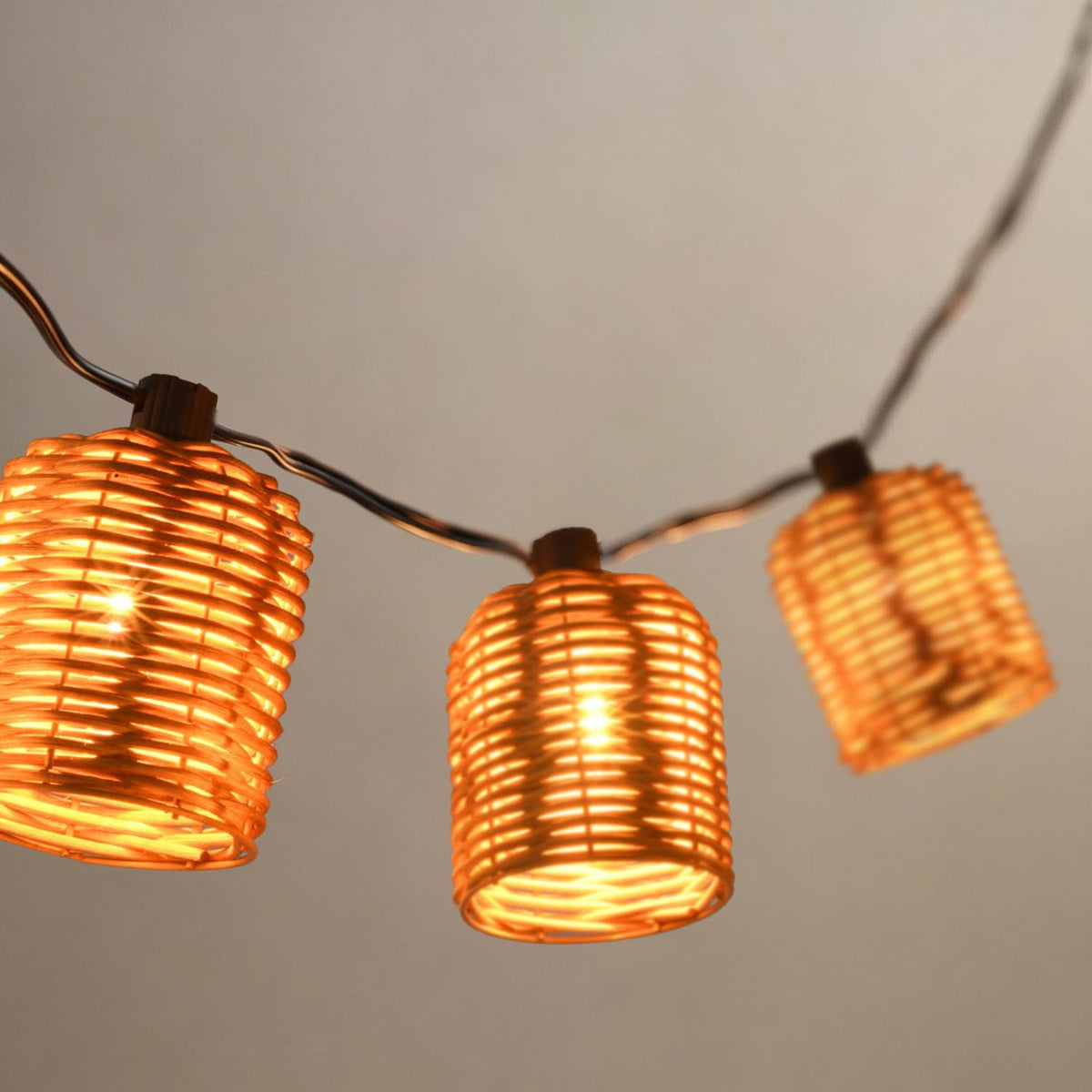 13FT Natural Rattan String Lights, 10 Decorative Lanterns Lights, Natural