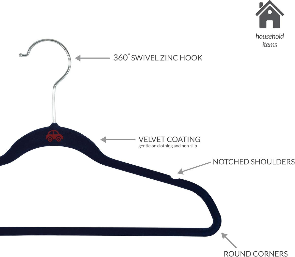Simplify 25 Pack Kids Velvet Hangers | Slim | Non-Slip Design | Space Saving | Childrens Clothes | Shirts | Pants | Dresses | Baby Nursery | Closet Storage & Organization | Navy