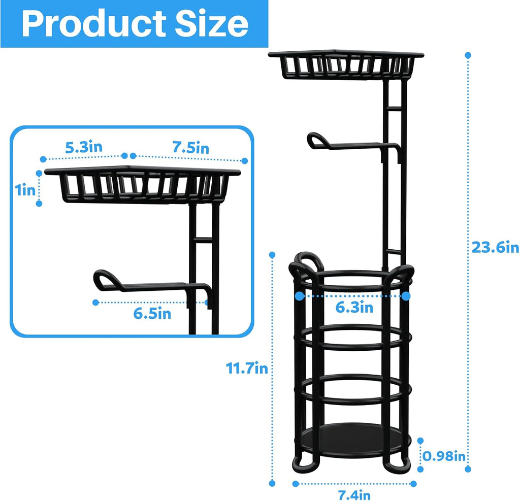 Toilet Paper Holder Stand with Shelf, Free Standing Tissue Roll Storage