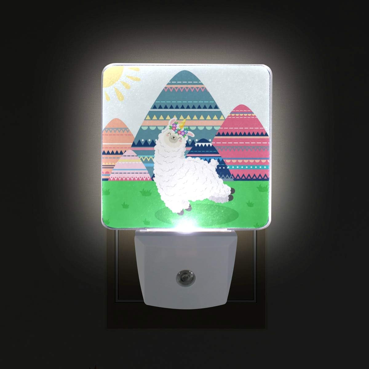 2 Pack Plug-in LED Night Light Lamp Dancing Llama Printing with Dusk to Dawn Sensor for Bedroom, Bathroom, Hallway, Stairways, 0.5W