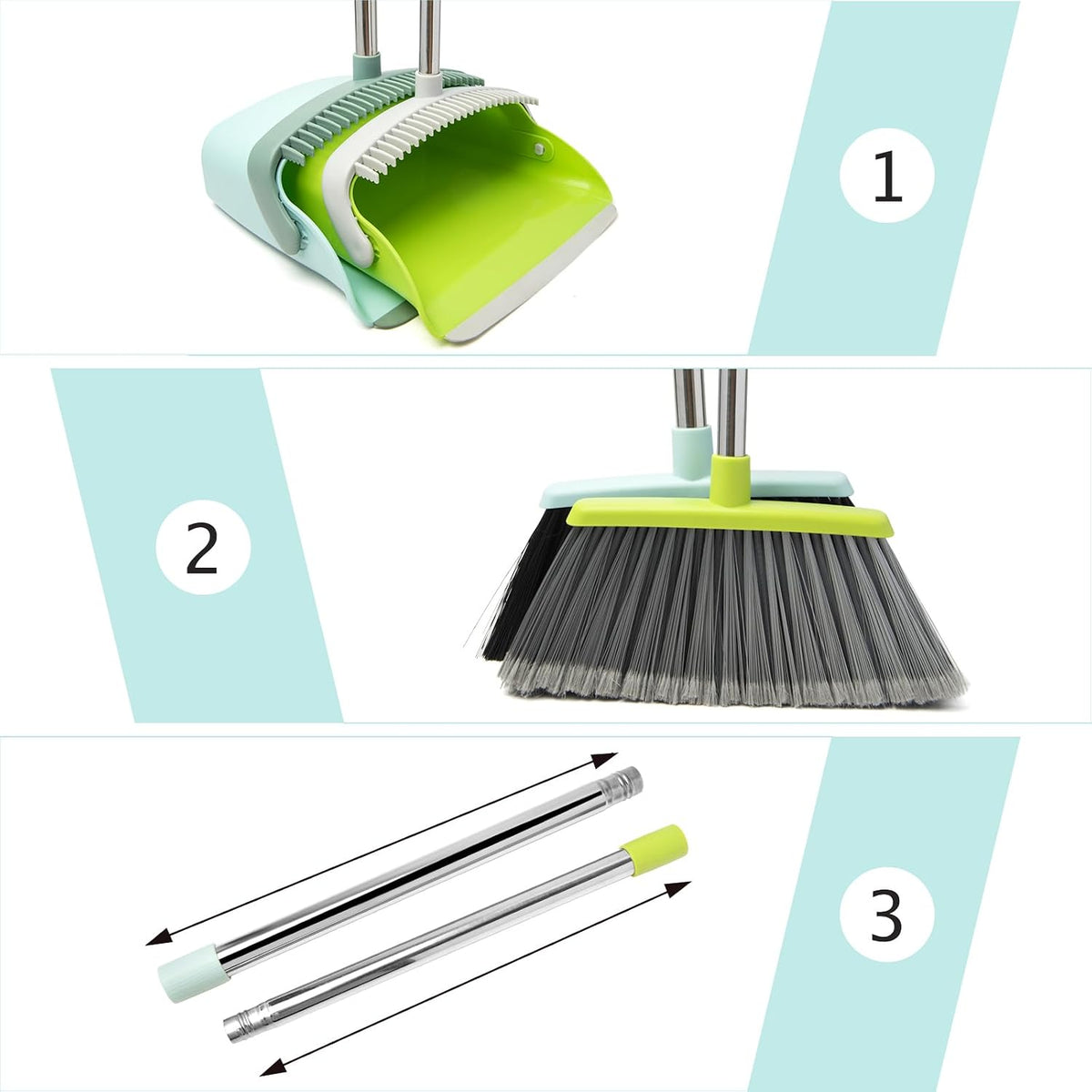 Broom and Dustpan Combo Set,55" Long Handle,Green