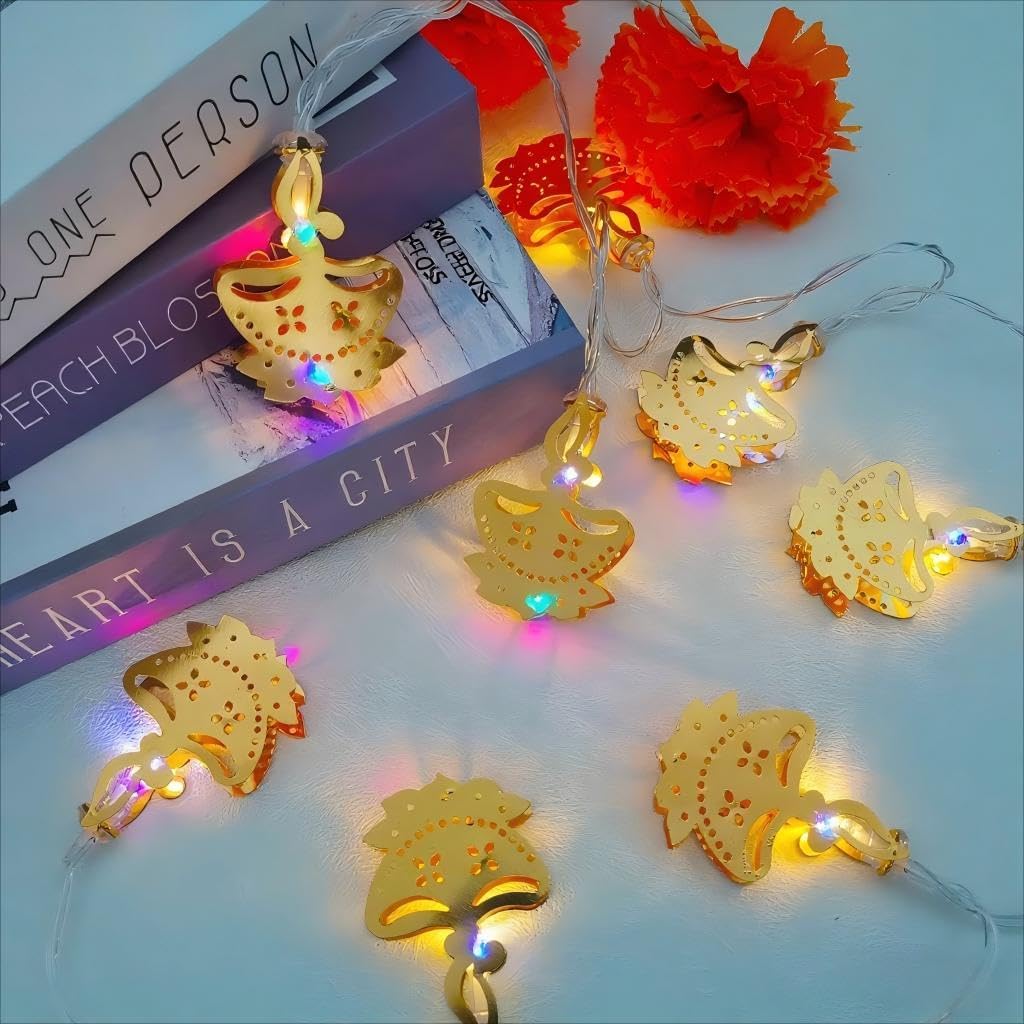 9.8ft Lotus Candle Diwali String Lights, 20 LED Multi-Color Fairy Diya Curtain Lights, Window String Lights, Wedding, Party, Indoor Outdoor Bedroom Decoration(Colorful Flame)