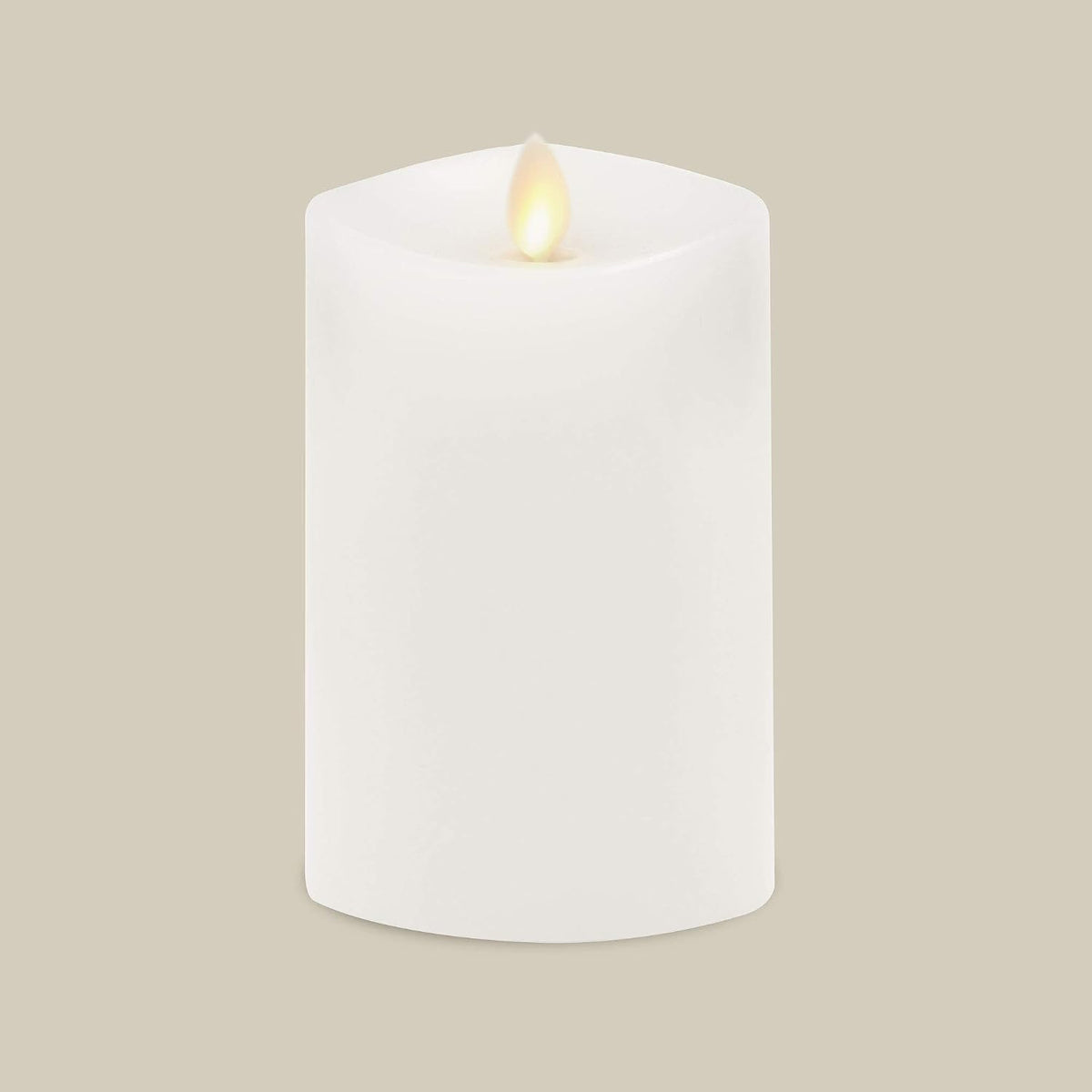 Luminara Flameless Pillar Candle Medium (5.5 inches Tall), Flickering Real Flame Effect, Melted Edge, Real Wax, Smooth Finish, Unscented, White, LED Battery Powered
