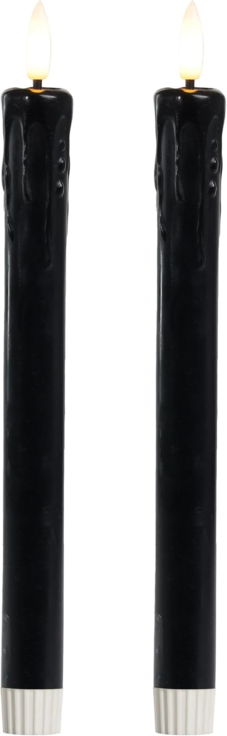 LumiPur Signature Collection Natural Glow Flickering Flameless LED Wax Taper Candle 1" x 9" (Drip - Black, 2-Pack)