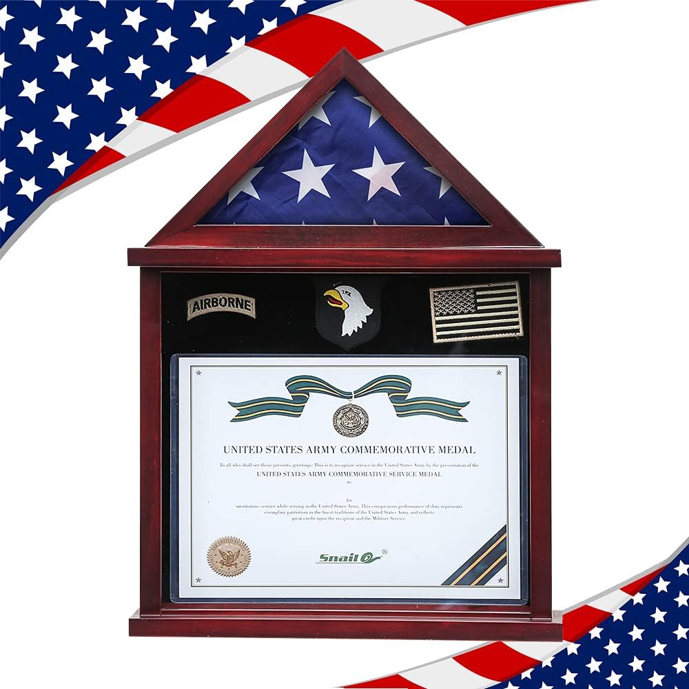 Snail Flag Display Case Military Shadow Box for a Folded Army 3'x5' Flag