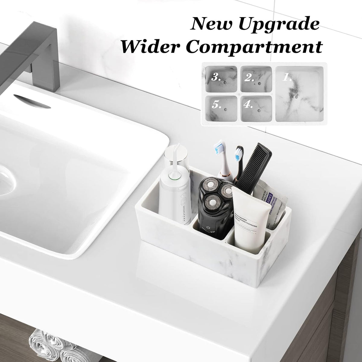 Luxspire 5 Slots Toothbrush Holders, Resin, Gravel White