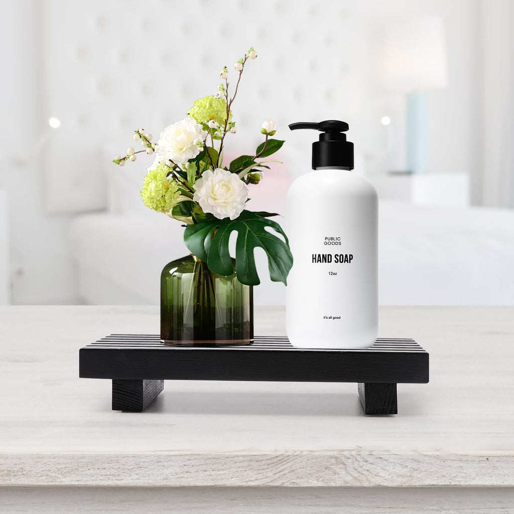 Black Bathroom Decor Wooden Counter Tray Sink Accessories Soap Dispenser