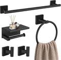 TURS 5-Pieces Matte Black Bathroom Hardware Set 23.6 Inch SUS304 Stainless Steel Towel Bar Set Wall Mounted Square Toilet Paper Holder with Shelf