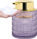 Foaming Soap Dispenser,10 Oz Glass Foam Hand Soap Dispenser for Bathroom and Kitchen,Refillable Foaming Pump Bottle with Large Pump,Modern Striped Dish Soap Foam Dispenser (1, Purple)