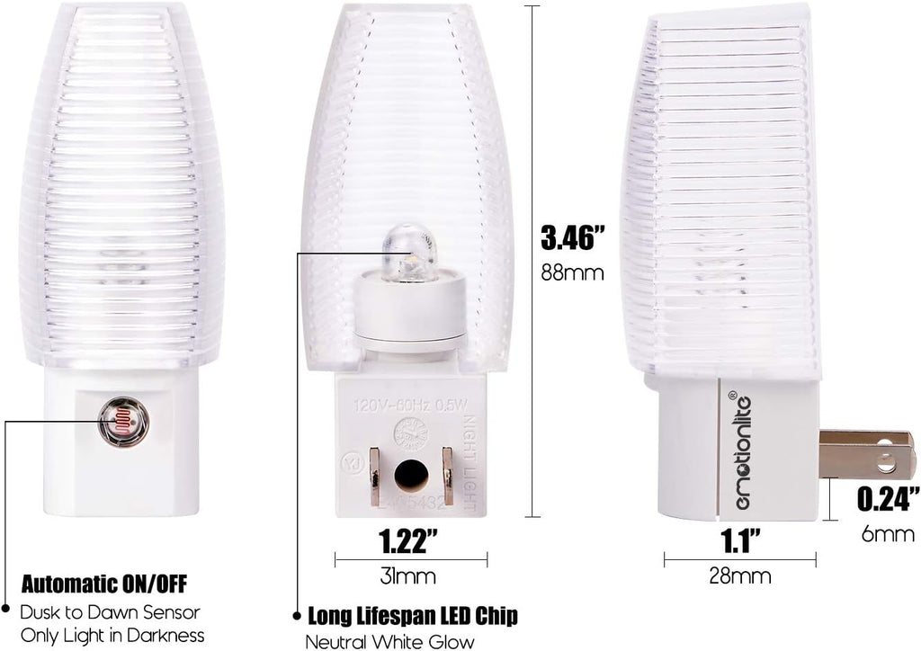 Emotionlite Plug-in Night Light Dusk to Dawn Sensor, Neutral White, 4 Pack