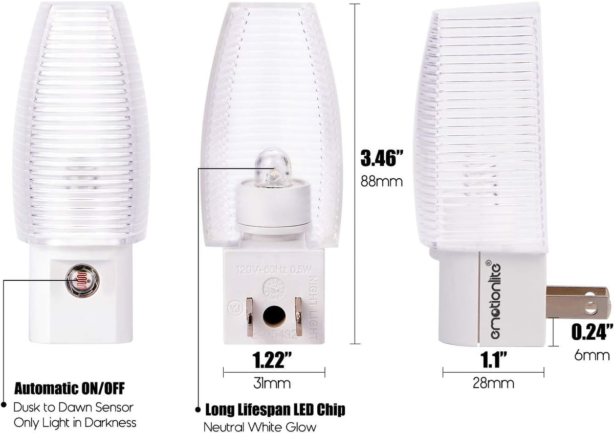Emotionlite Plug-in Night Light Dusk to Dawn Sensor, Neutral White, 4 Pack