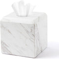 Tissue Box Cover Italy Natural Marble Heavy Duty Square Facial Toilet Paper Holder for Bathroom Living Room Bedroom Dresser Vanity Kitchen Minimalistic Office Home Decor Jazz White (WH014)