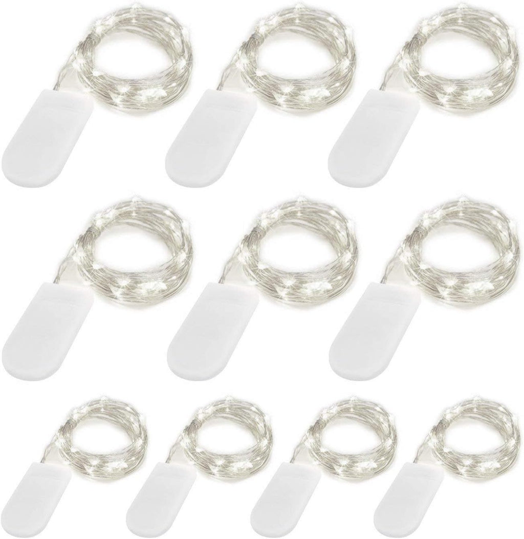 Fairy Lights Battery Operated (Included), 6.6ft 20 LED Mini String Light, Waterproof Silver Wire Firefly Starry Light for DIY Wedding Christmas Party Mason Jars Decor Indoor (Cool White, 10 Pack)