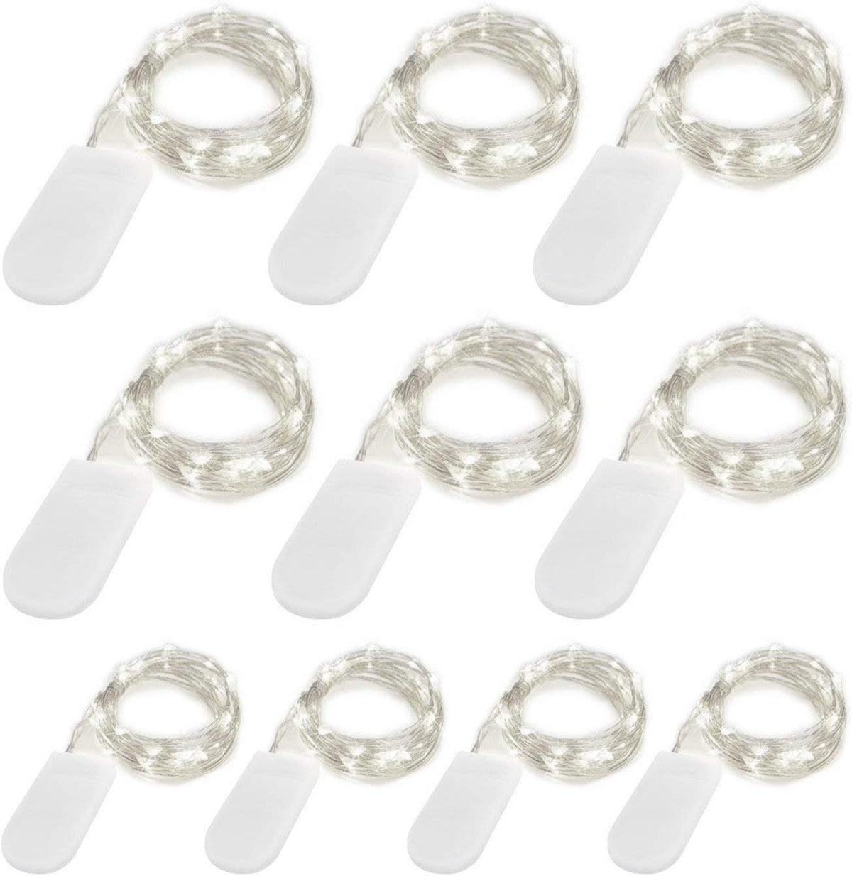 Fairy Lights Battery Operated (Included), 6.6ft 20 LED Mini String Light, Waterproof Silver Wire Firefly Starry Light for DIY Wedding Christmas Party Mason Jars Decor Indoor (Cool White, 10 Pack)
