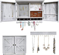GLANT Rustic Wall Mounted Jewelry Organizer with Wooden Barndoor Decor,Wooden Wall Mount Holder,Jewelry holder for Necklaces, Earings, Bracelets, Ring Holder. (White)