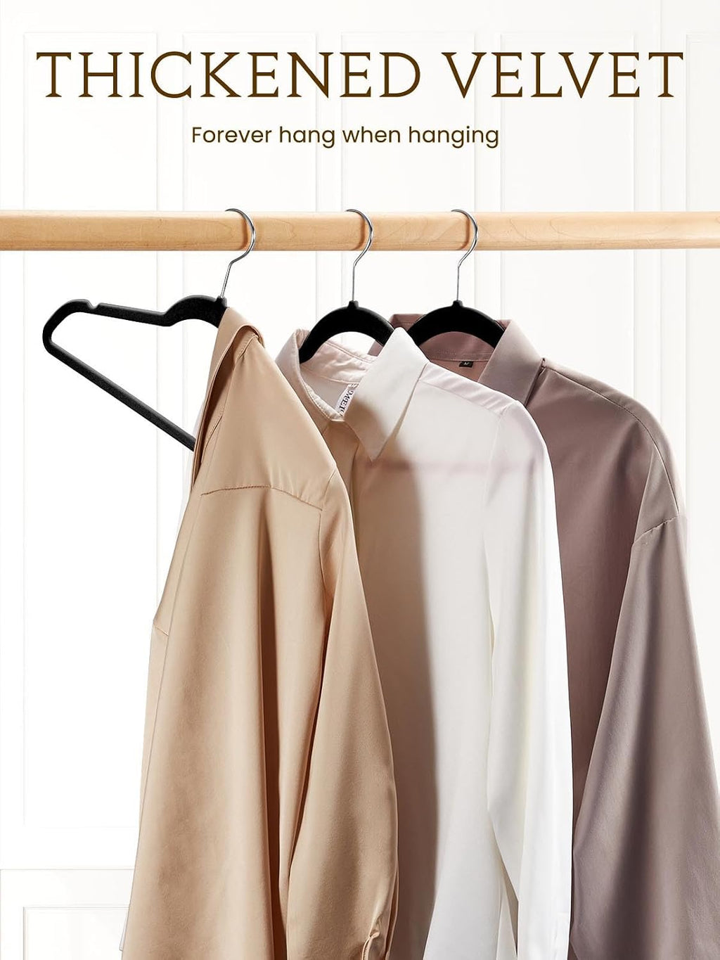Black Velvet Hangers 70 Pack, Non Slip Felt Slim Hangers for Space Saving