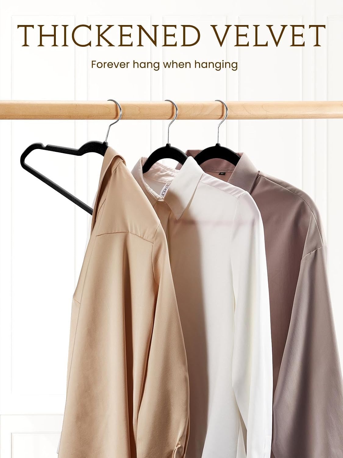 Black Velvet Hangers 70 Pack, Non Slip Felt Slim Hangers for Space Saving