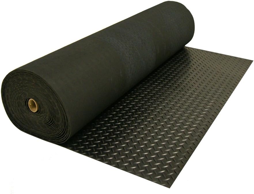 Rubber-Cal Diamond-Plate Rubber Flooring Roll - 3 mm x 4 ft x 1 ft Roll - Black