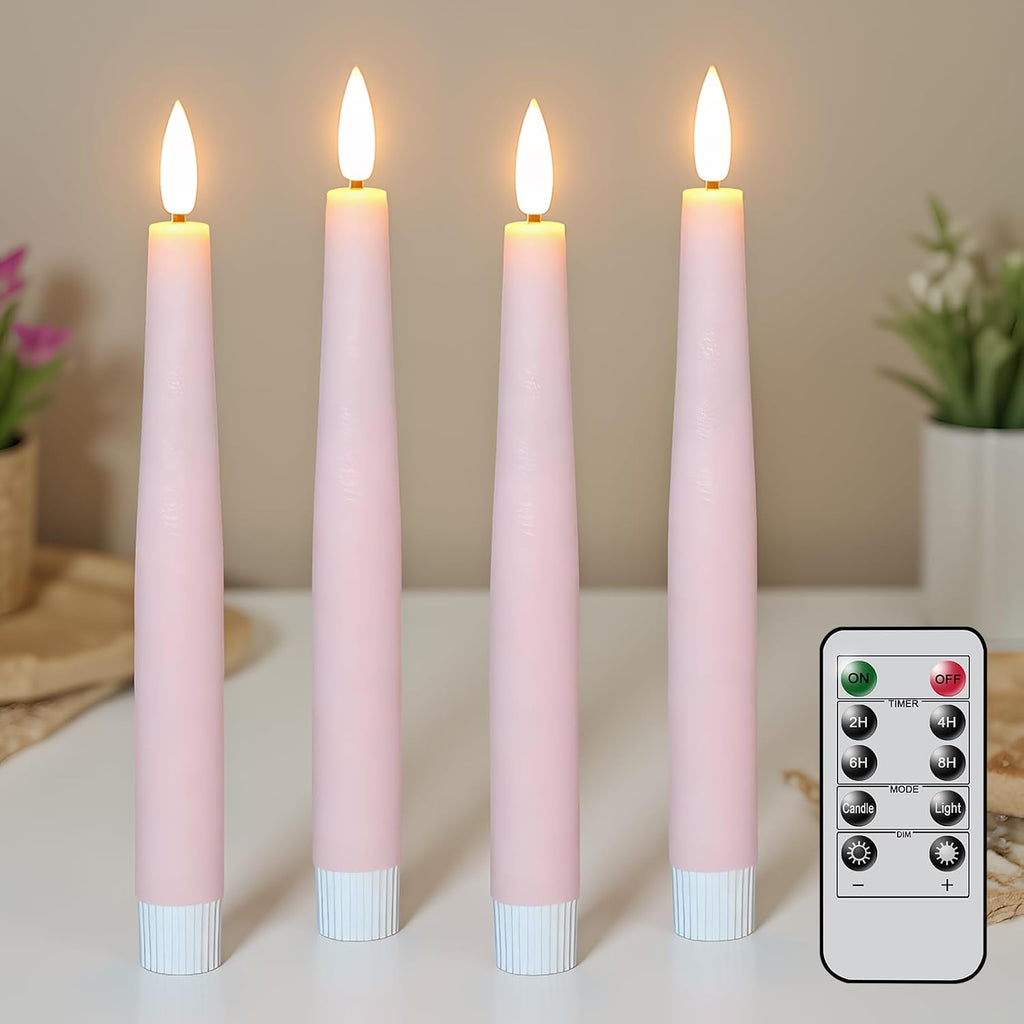 Flameless Taper LED Candles Battery Operated with Remote Timer, Pink