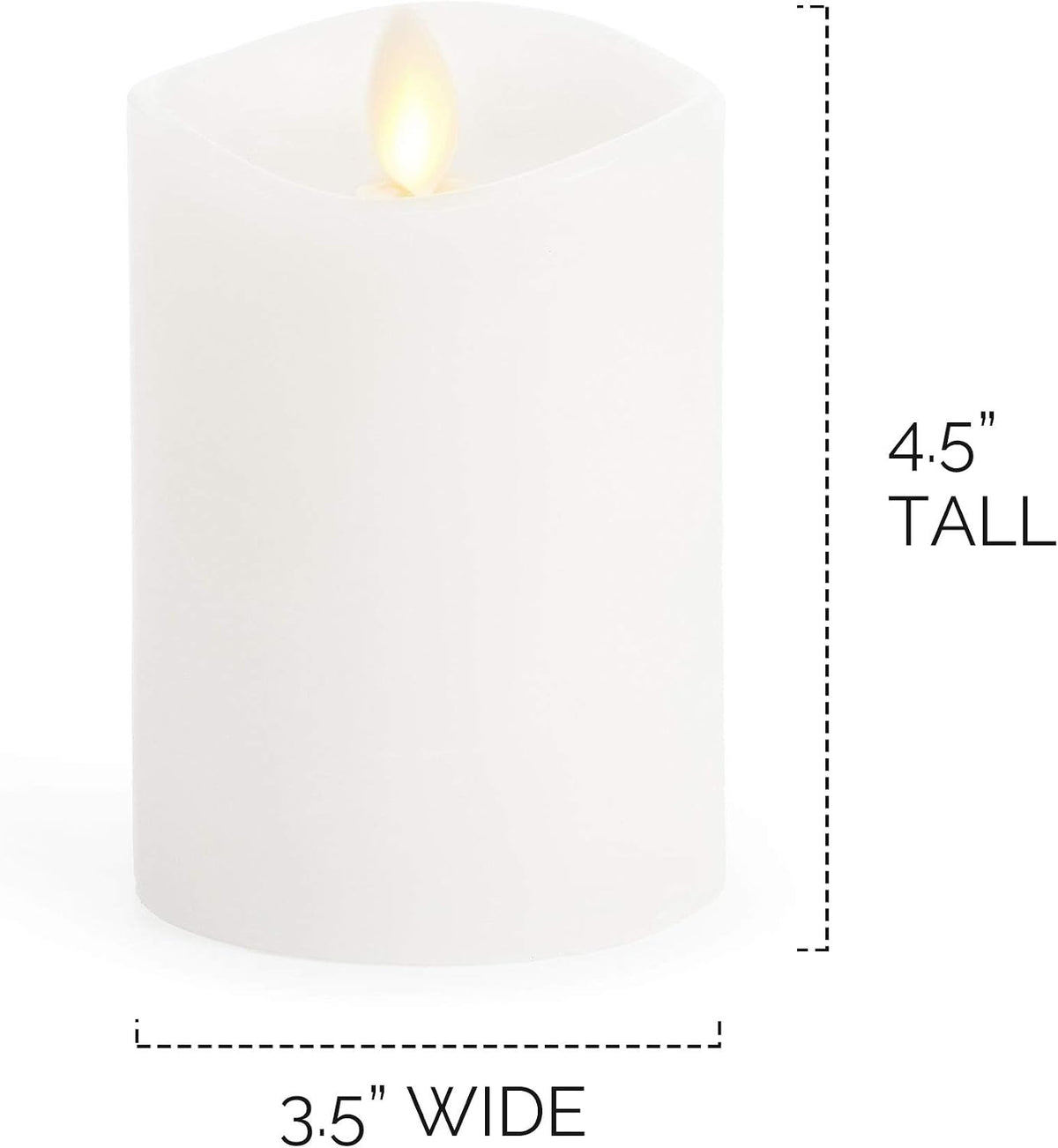 Luminara Flameless Pillar Candle, Small (4.5 inches, Unscented) Real-Flame Effect, Melted Edge, Real Wax, Smooth Finish, White, LED Battery-Powered Candle