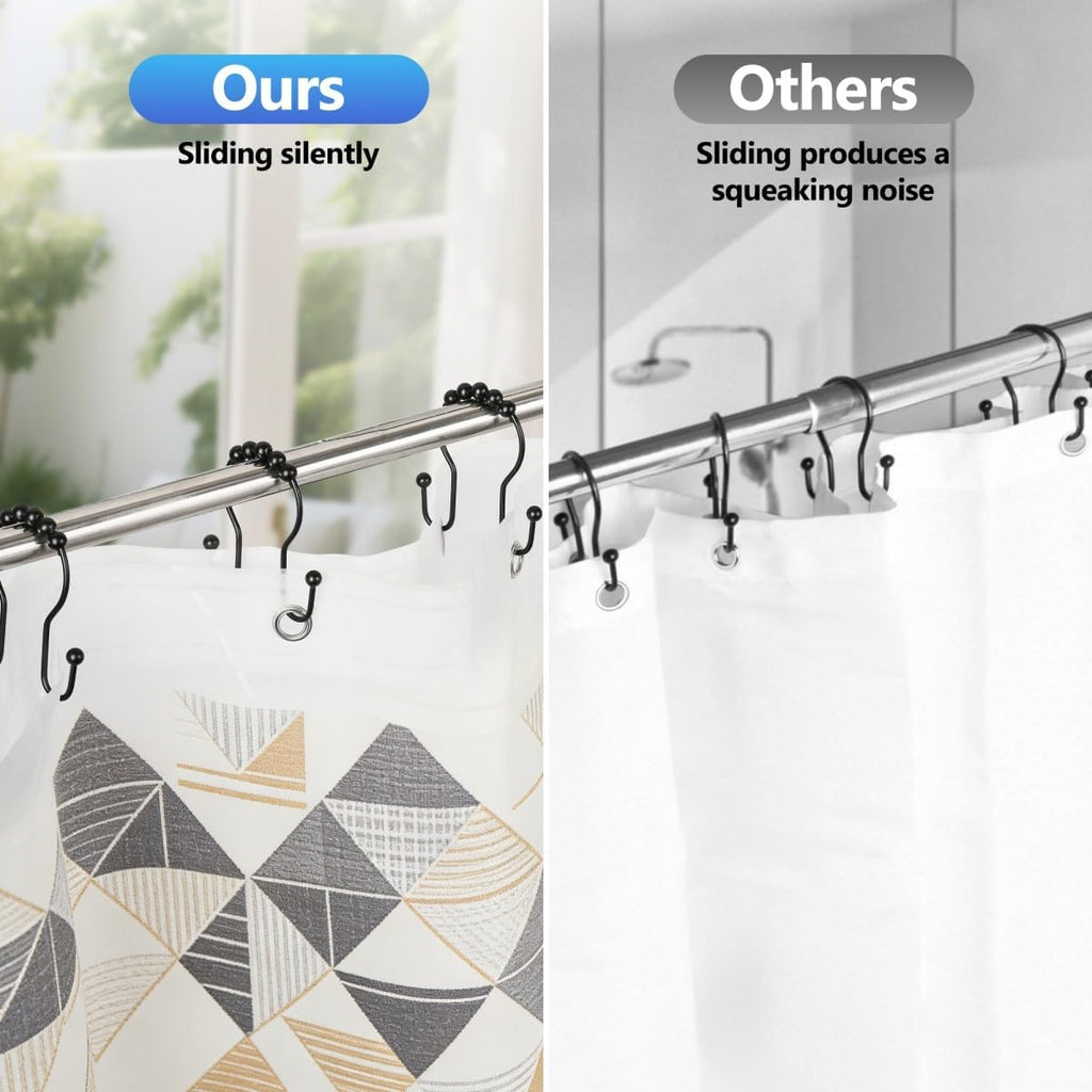 Resze 12PCS Shower Curtain Hooks, Sturdy Metal Shower Curtain Rings(Black)
