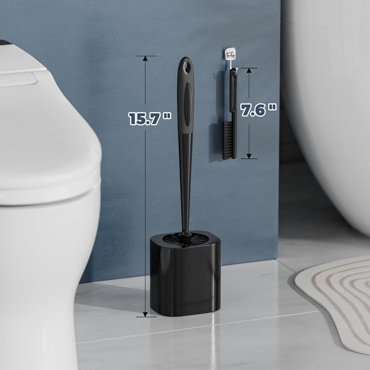 Holaloha Toilet Brush and Holder Set, Space Saving, 4 Pack, Black