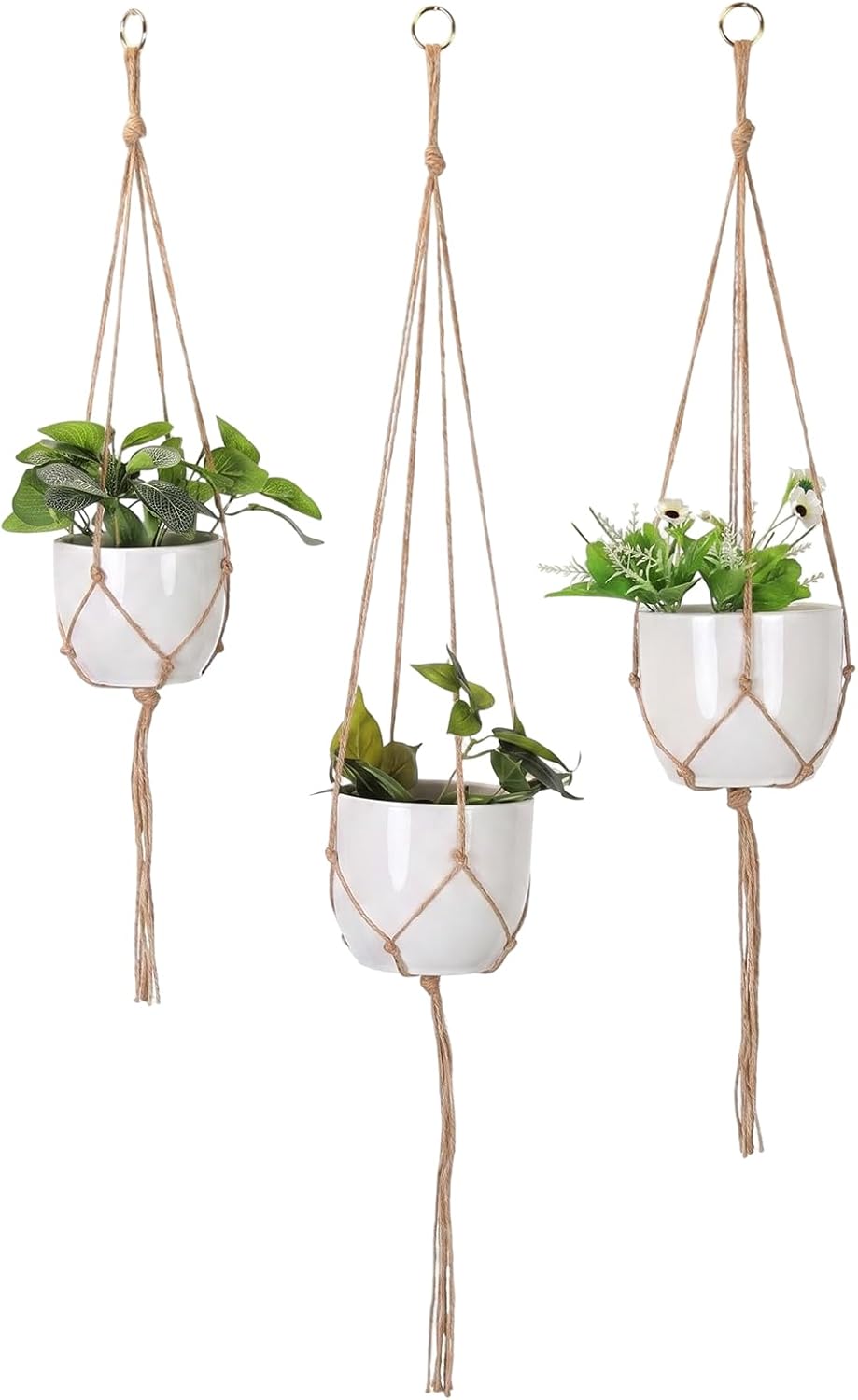 VASANA 3Pcs Macrame Plant Hanger Rope with Gold Hook Tassel3 Different Size Outdoor Indoor Hanging Planter Basket Decorative Flower Pot Holder for Boho Home Decor (Pots Not Included)