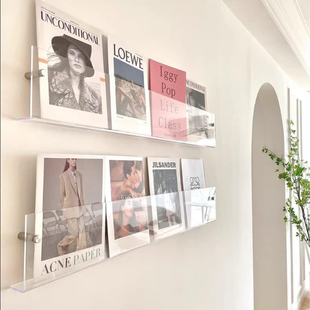 DuvinDD 2 Pack Acrylic Magazine Holder Rack Wall Mount 24 inch