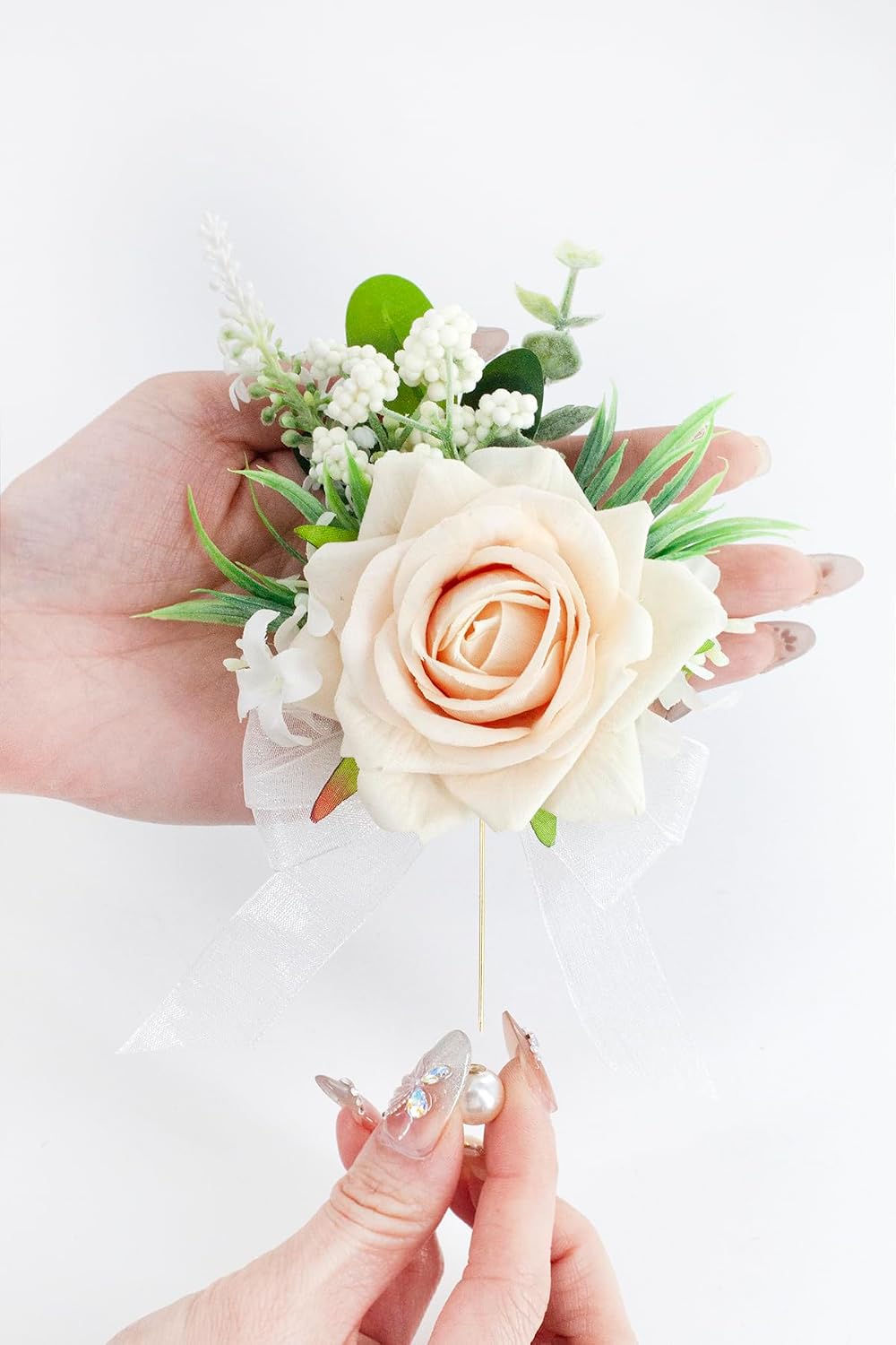 Champagne Corsage and Boutonniere Set Girl Prom Corsage Wristlet