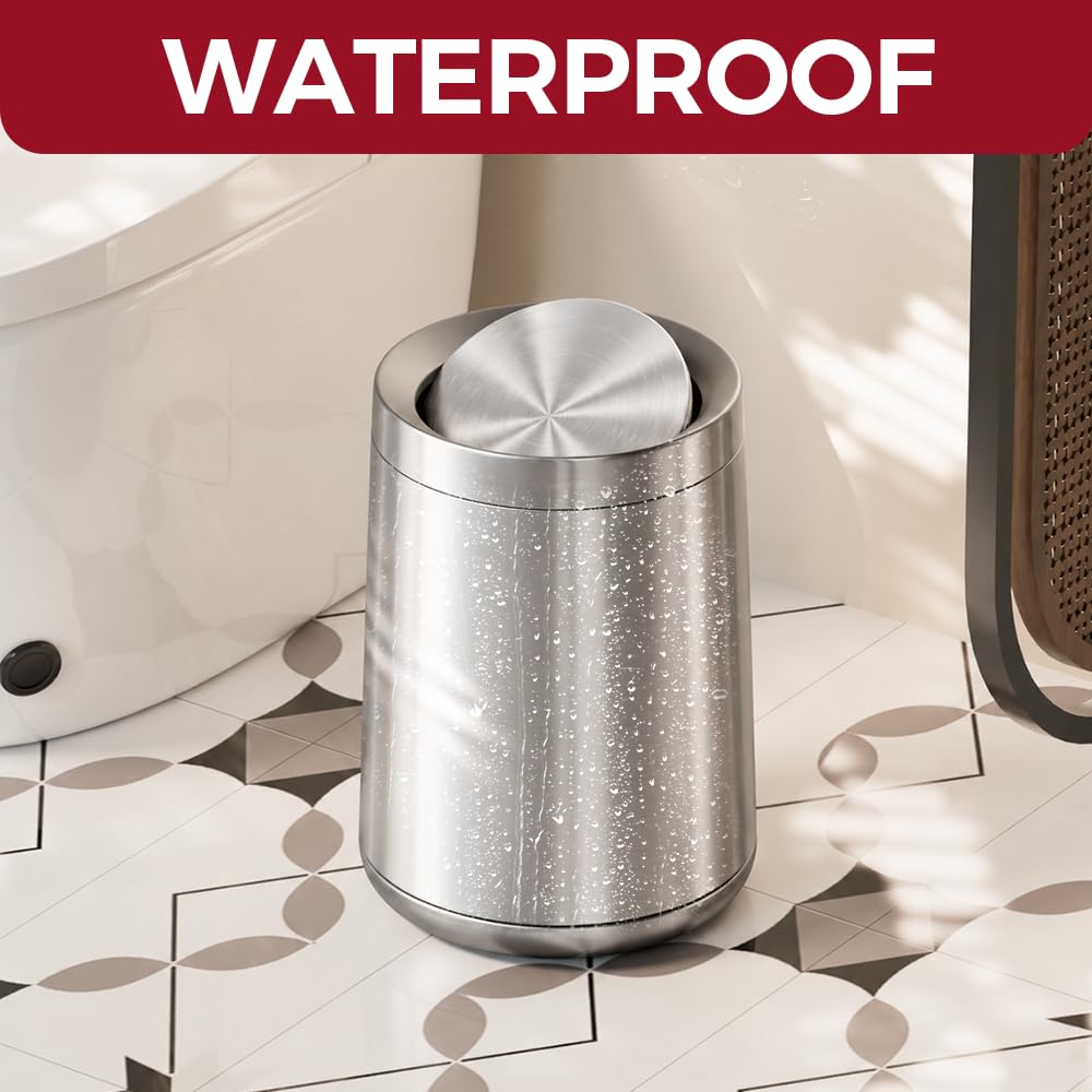 10L/2.6Gal Brushed Nickel Bathroom Trash Can with Lid,Sliver