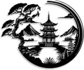 LIYOUYA Bonsai Tree Torii Gate Metal Wall Decor - Japanese Style Room Decor Black Wall Art Home Decor for Living Room, Bedroom, Dining Room (Black)