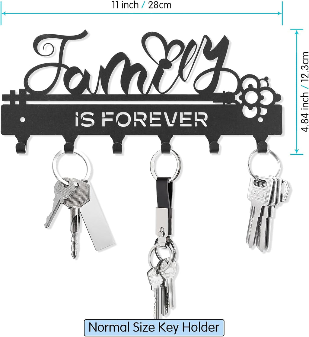 ”Family Is Forever“Key Holder Wall Mounted, Black Metal, Size:11x4.84inches