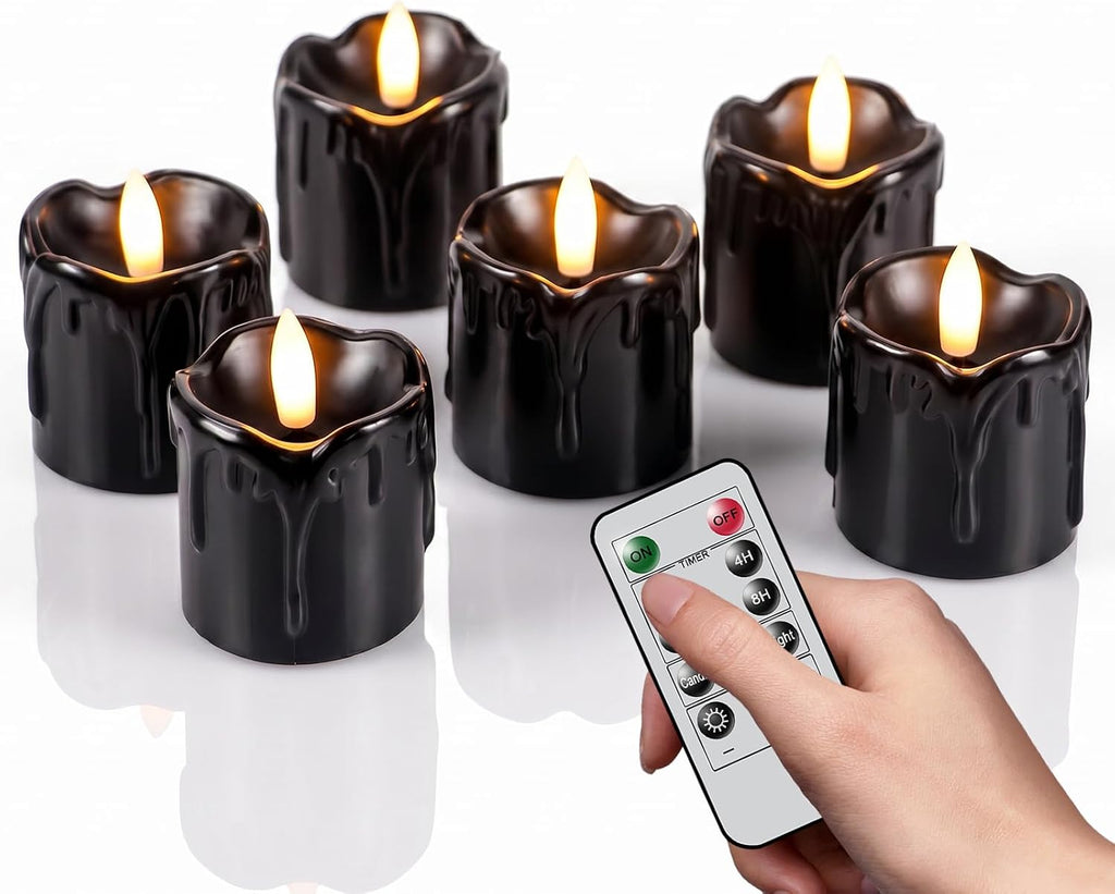 Black Flameless Votive Candles Battery Operated with Remote Timer