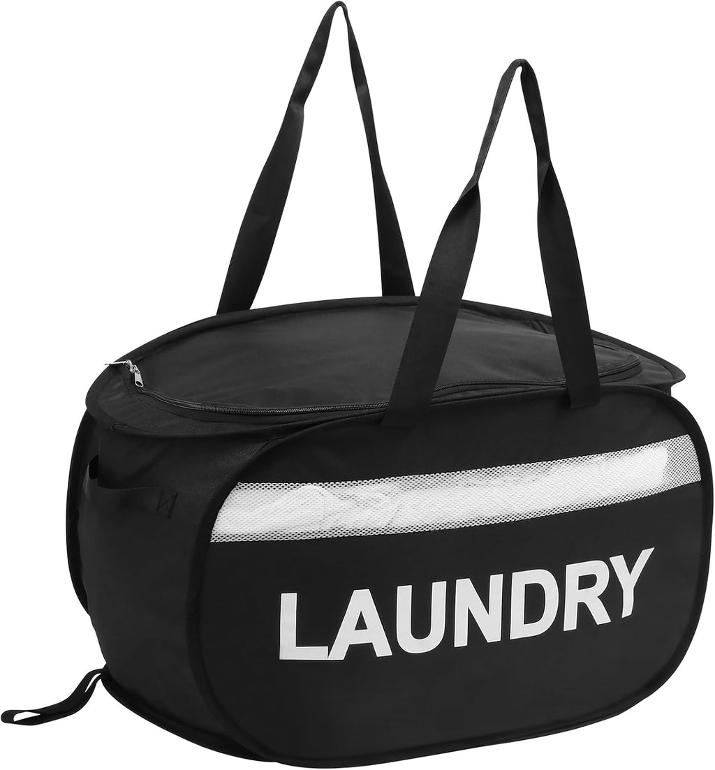 Collapsible Laundry Baskets with Lid, Foldable Clothes Hamper with Reinforced Handles, Sturdy Pop Up Hampers for Laundry, Tear Proof & Easy to Carry Laundry Hamper for Home, Dorm, Travel Black