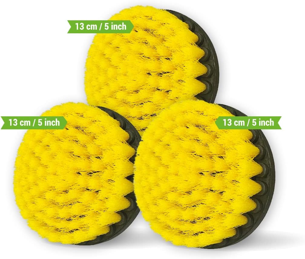 Premium Drill Brush Professional – Medium-Soft 5 in Yellow Set of 3 | Scratch-Free Cleaning Brush for Tile, Grout, Bathtub, Shower, Fibreglass and Ceramic Surfaces