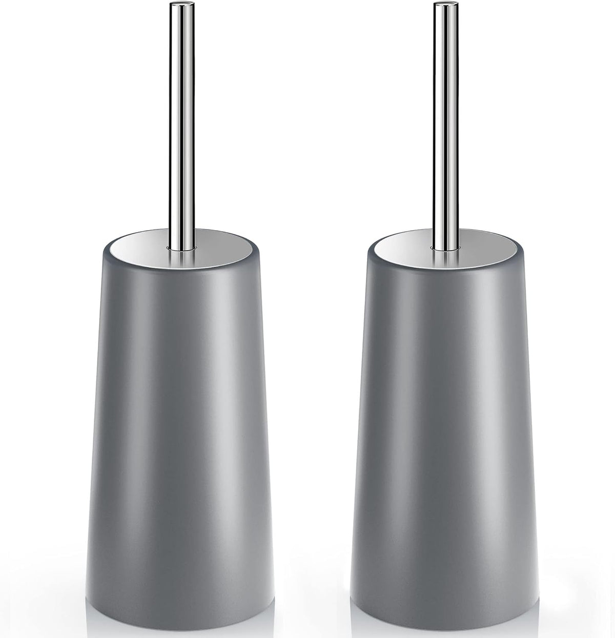 Toilet Brush and Holder, 2 Pack Toilet Brush with 304 Stainless Steel Long Handle, Toilet Bowl Brush for Bathroom Toilet-Ergonomic, Elegant,Durable (Grey)