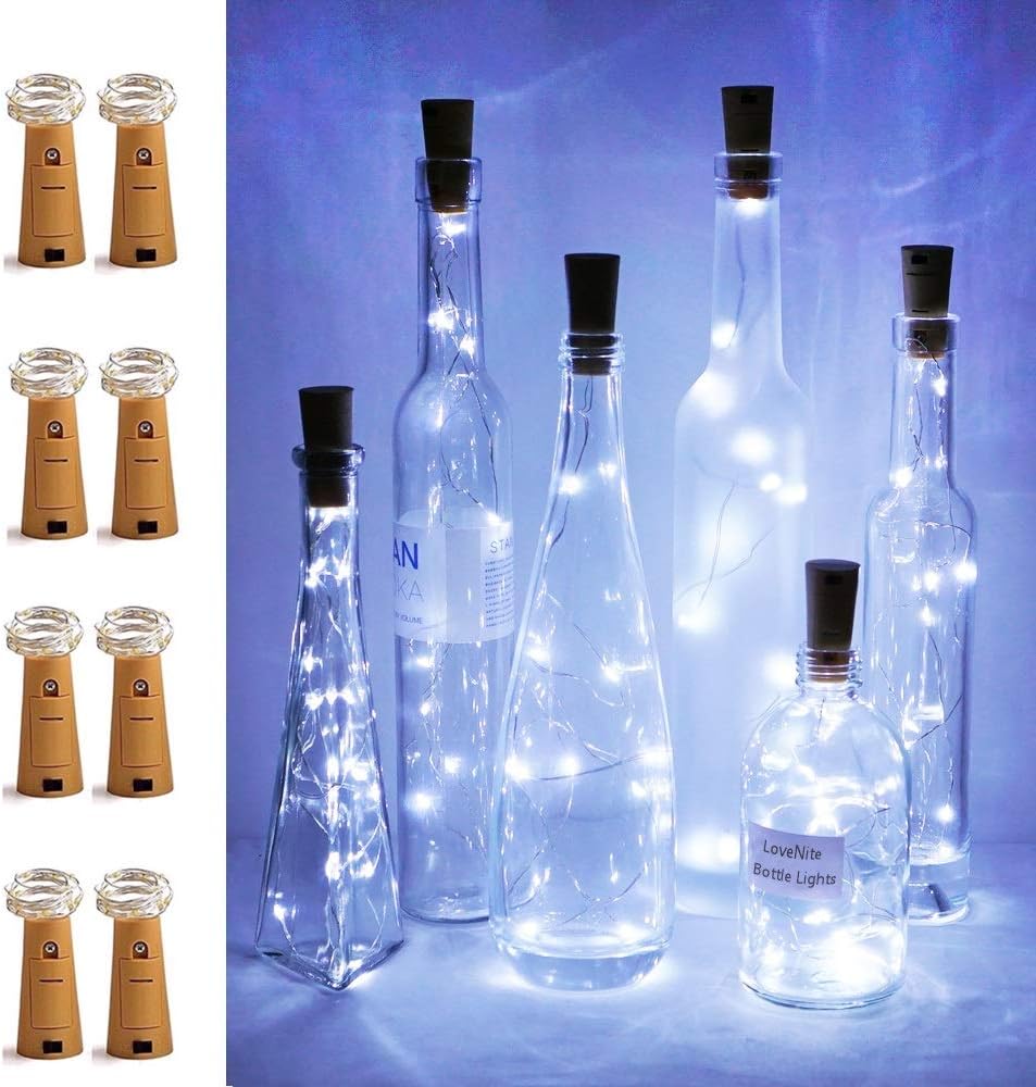 Wine Bottle Lights with Cork Switch, 15 LED 8 Pack Battery Operated Mini Fairy Copper Wire Cork String Lights for Party Wedding Christmas Festival Decoration (Cool White)