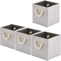 Foldable Bamboo Fabric Storage Bins [set of 4] with Cotton Rope Handles, Collapsible Organizer Boxes Basket - 10.5 x 10.5 x11 inch (Gray)