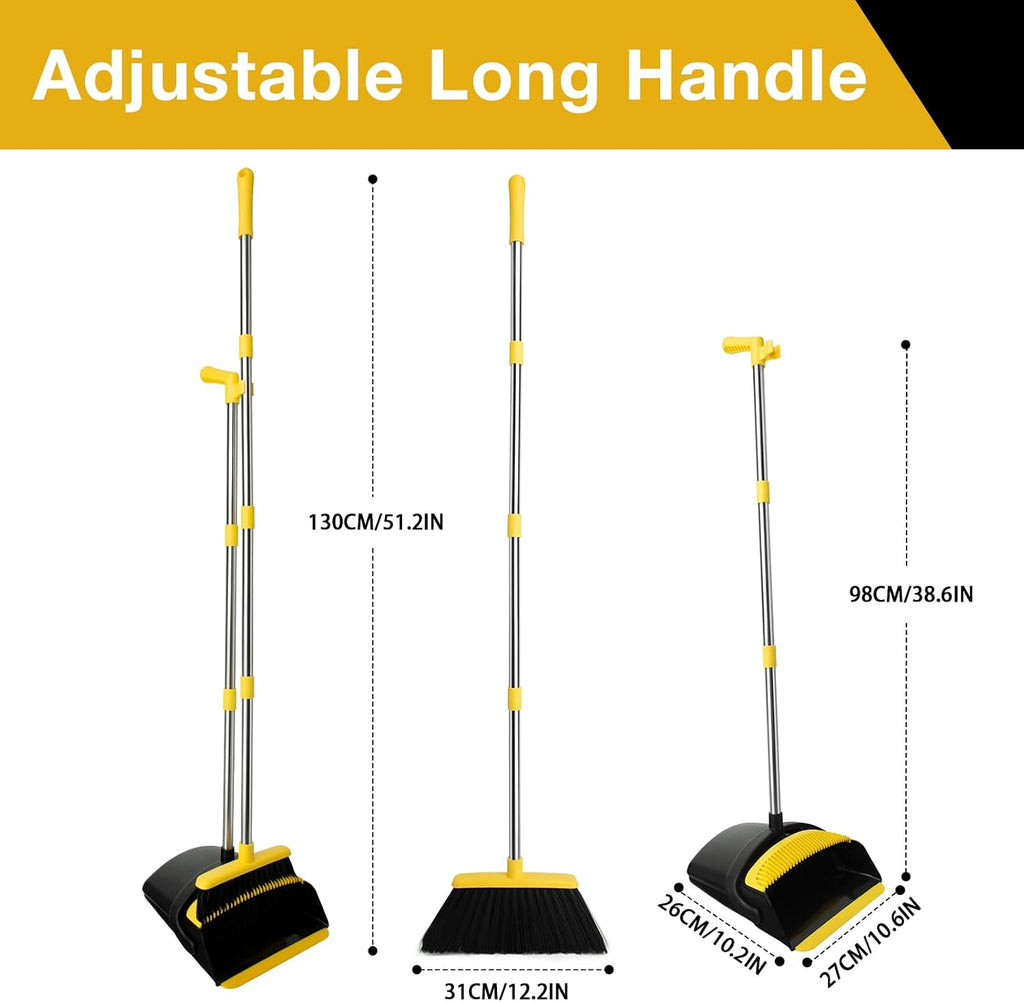 Broom and Dustpan Set,Long Handle,Black Yellow