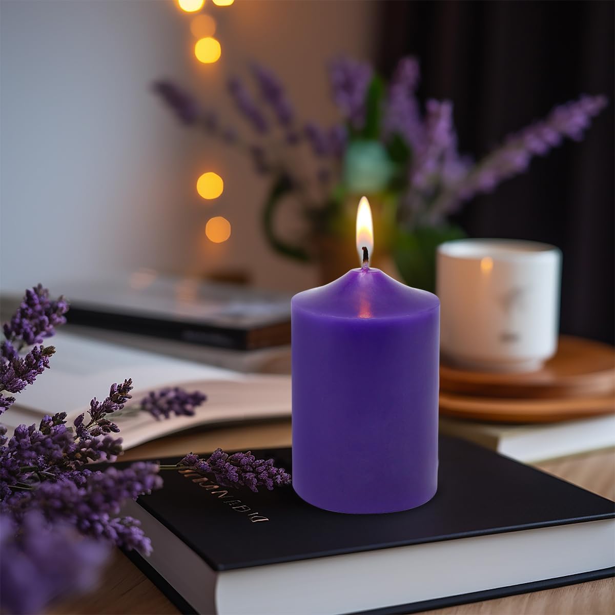 Set of 4 2x3 Inch Purple Pillar Candles, Small Unscented Dripless Solid Colored Cylinder Column Candles for Home Party Holiday Dinner Table Decoration - 24 Hour Burning Time