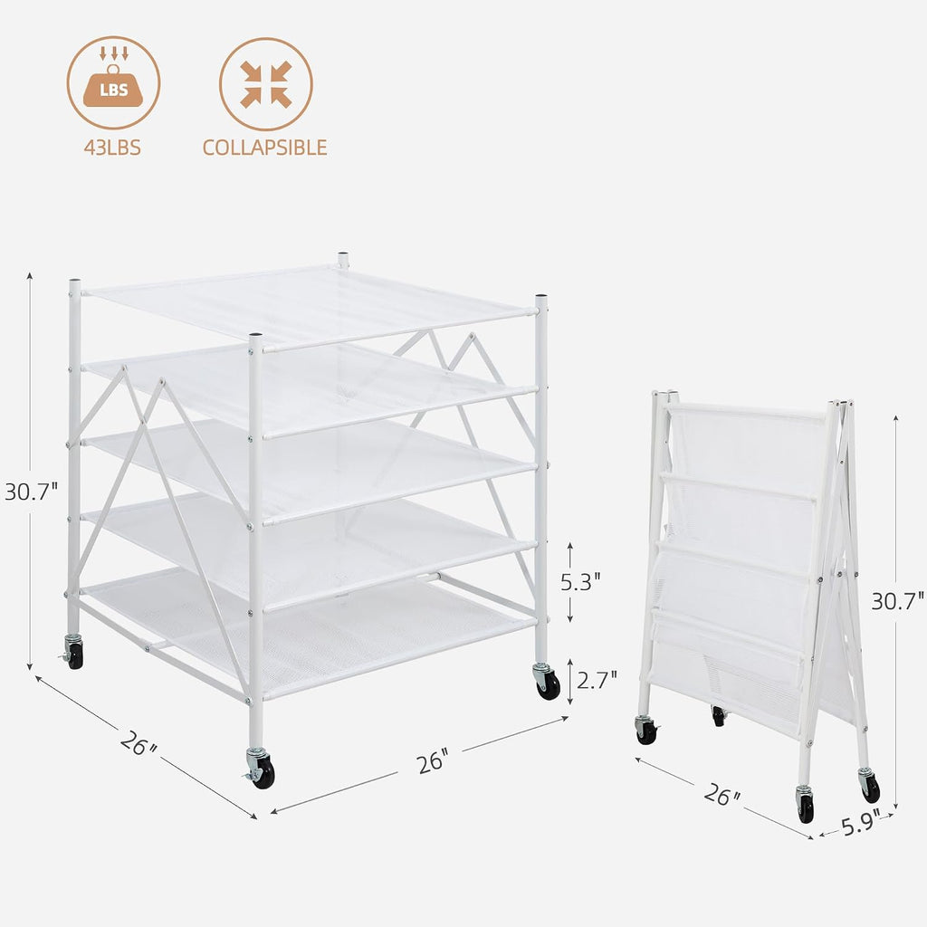 STORAGE MANIAC Sweater Drying Rack, Mesh Clothes Drying Rack, Stackable Laundry Drying Rack, Lay Flat Dryer for Delicates, Portable Dry Rack for Indoor or Outdoor, White, 5 Tier Foldable